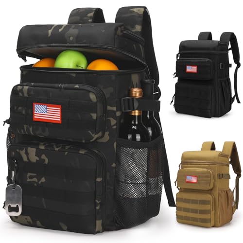 Tactical Backpack Cooler,Soft Lightweight Leakproof Cooler Backpack,Insulated Cooler Bag,Portable Soft Cooler Bag Waterproof for Beach, Travel, Camping, Picnic, Hiking - color: Black Camo