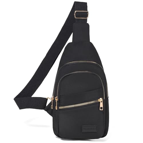 Banelu Small Sling Backpack Crossbody Bags for Women, Small Sling Bag Cross Body Bag Fanny Packs Crossbody Purses - Gold Zipper - color: K Black