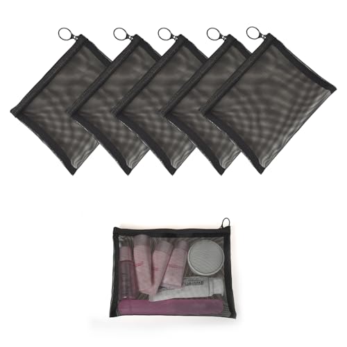 Patu Zipper Mesh Bags, Size L / A5, 5 Pieces, Beauty Makeup Cosmetic Accessories Organizer, Travel Toiletry Kit Set Storage Pouch, Black - size: L A5 (9.25" x 7", 5 pcs)