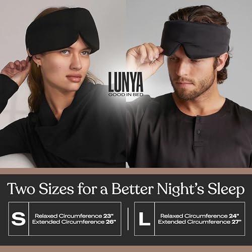 Lunya Washable Silk Sleeping Mask - Thermoregulating Mulberry Silk, Light Blocking and Comfortable Fit – Sleep Mask for Women and Men with Box - Immersed Black - Large - color: Immersed Black - Large, size: Large