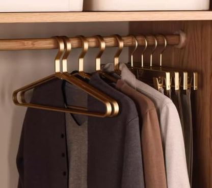 Premium Matte Golden Aluminum Coat Hangers 6 Piece Set, 17.7” Extra Smooth & Durable Metal Shirt Dress Hanger,Aluminum Alloy Hanger,Clothing Support,Clothing Hang - style: Golden Thick Hanger（6）
