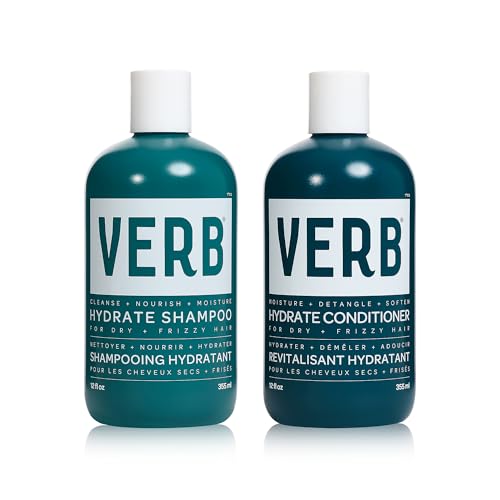 VERB Hydrate Shampoo + Conditioner Duo - Cleanses + Nourishes Dry + Frizzy Hair to Smooth + Reduce Frizz - Amber + Warm Jasmine Scent - size: 12 Fl Oz (Pack of 2)
