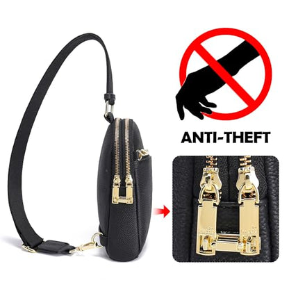 INICAT RFID Blocking Sling Bag, Anti Theft Crossbody Bag for Women Compact Travel Purses Leather - color: Black Rich