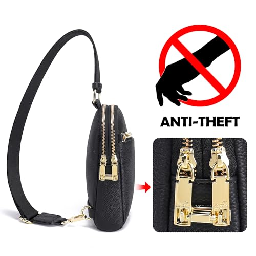 INICAT RFID Blocking Sling Bag, Anti Theft Crossbody Bag for Women Compact Travel Purses Leather - color: Black Rich