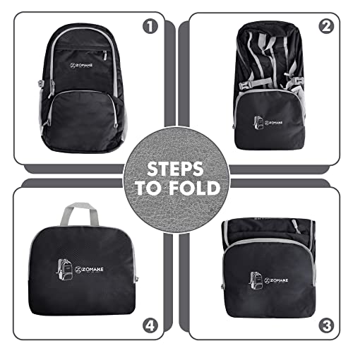 ZOMAKE Lightweight Packable Backpack 30L, Foldable Hiking Backpacks Water Resistant Compact Folding Daypack for Travel(Black) - color: Black