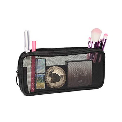 Patu Mesh Travel Toiletry Bag, Transparent Standing Pouch, Portable Shaving Washing Kits Organizer, Personal Care Trip Case, Pack of 2 (Size M), Black - size: Medium (Pack of 2)