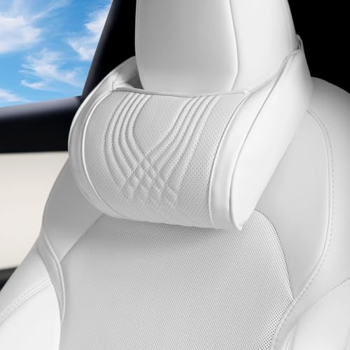 Car Headrest Memory Foam Neck Pillow for Driving with Leather Cover Soft Comfortable Seat Head Pillow Cushion for Most Cars SUV Sedan Home Office, White, 1PC - color: White, size: Headrest 1 Pack