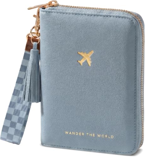 Beautiful Passport Holder for Travel with Wristlet Strap - All-in-One Wallet for Women with Card Slots and Tassel Keychain - Perfect RFID Blocking Case to Keep Your Travel Documents Organized & Safe - color: Blue