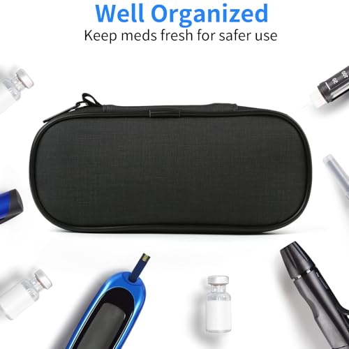 GERMUN Insulin Pen Cooler Travel Case with 2 Reusable TSA Approved Ice Packs, Diabetic Medication Insulated Cool Organizer Bag for Insulin Pens and Other Diabetic Supplies Storage (Black) - color: Black