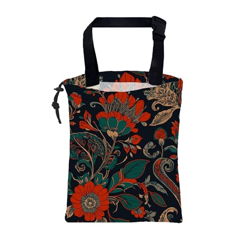 Car Garbage Bag Abstract Red and Green Flowers Hanging Canvas Car Trash Bag Drawstring Car Back Seat Organizer for Car Back Front Seat Console with Adjustable Buckle - color: Abstract Red and Green Flowers