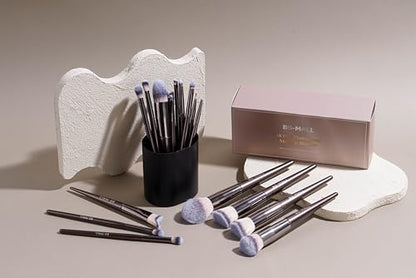 BS-MALL Makeup Brush Set 18 Pcs Premium Synthetic Foundation Powder Concealers Eye shadows Blush Makeup Brushes with black case (Coffee) - color: Coffee