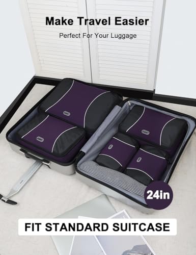 GOX Ultra Light 5 piece Packing Cubes Travel Luggage Organizer 1 Large 2 Medium 2 Small - color: Purple