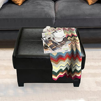 GLAXYFUR Folding Storage Bench, Cube PU Leather Footstool with Legs, Coffee Table, Ottoman with Storage for Living Room, 23.6 x 23.6 x15 Inches, Black - color: 23.6" Black
