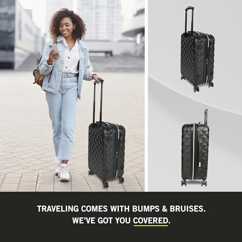 Kenneth Cole REACTION Diamond Tower Collection Lightweight Hardside Expandable 8-Wheel Spinner Travel Luggage, Black, 2-Piece Set (20" & 28") - color: Black, size: 2-Piece Set (20" & 28")