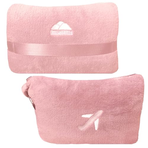 BlueHills Premium Soft Travel Blanket Pillow Compact Mini Airplane Blanket with Portable Pillowcase Long Flights - Dusty Rose Pink M02 - color: Pink-m02