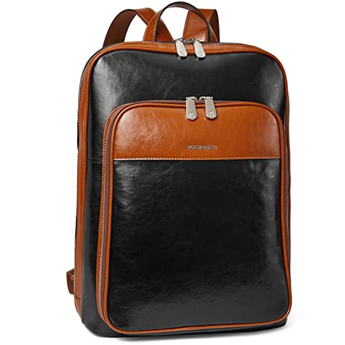 BOSTANTEN Leather Laptop Backpack for Women 15.6 inch Computer Bag Travel Work Daypack - color: 1-black＆brown