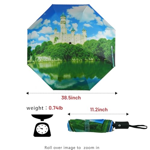 SY COMPACT Travel Umbrella - Windproof Automatic Compact Umbrella for Rain, Lightest 8-Rib, Small, Strong & Portable, Durable Grip, Fits Backpack & Car, Factory Direct (UV Available) - color: Castle