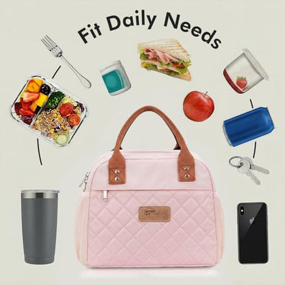 HOMESPON Insulated Lunch Bag for Women Men Adults Lunch Tote with Front Pocket Lunch Box Container Cooler Bag for Work Picnic (Pink) - color: Pink