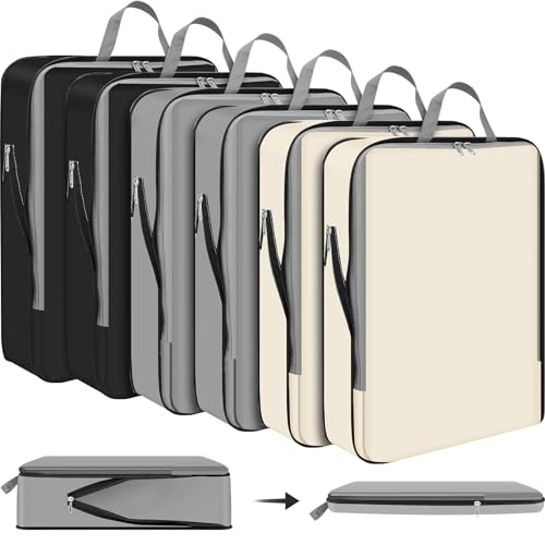 Hosuly 6 Pcs Large Ultralight Compression Packing Cubes for Travel 17.3 x 12.6'' XL Large Expandable Luggage Storage Organizers for Save Space Family Long Trips (Black, Gray, Beige) - color: Black, Gray, Beige, size: 17.3 x 12.6''