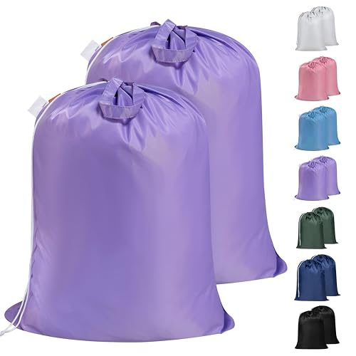 Polecasa 2 Pack Extra Heavy-Duty Laundry Bag 28x36”- Machine Washable Large Storage Bag with Reinforced Handles & Drawstring Closure & ID Tag for College Dorm Travel -Purple - color: Purple, size: 28" x 36" | 2 Pack