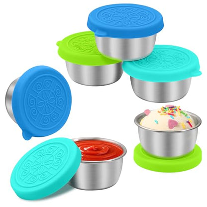 LIEMAND 6x1.6 oz Salad Dressing Container to Go, Leakproof Reusable Stainless Steel Small Container with Lid,Sauce Containers for Lunch box,Picnics,Travel,Office and Meal Prep - color: Coastal Mint, size: 1.6oz