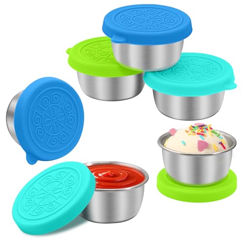LIEMAND 6x1.6 oz Salad Dressing Container to Go, Leakproof Reusable Stainless Steel Small Container with Lid,Sauce Containers for Lunch box,Picnics,Travel,Office and Meal Prep - color: Coastal Mint, size: 1.6oz