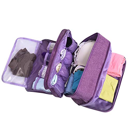 Travel Multi-function Underwear Organize Storage Bag Portable Bra Socks Lingerie Accessories Pack Cube Toiletry Bag - color: Purple