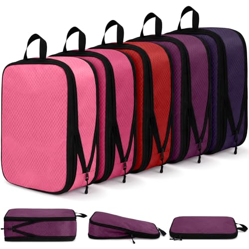 5 Pack Compression Packing Cubes for Travel Space Saving Cubes Luggage Organizer for Suitcase(Purple,L) - color: Purple, size: Large