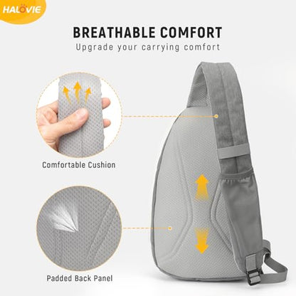 HALOVIE Anti Theft Crossbody Sling Bag RFID Travel Sling Backpack Lightweight Hiking Shoulder Chest Bag for Walking Work - color: Gray