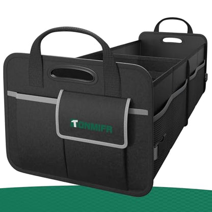 2-Compartment Trunk Organizer & Multi-Compartment Storage Box 600D Waterproof Oxford, with Reflective Strips and 8 Side Mesh Pockets for SUV, Sedan, Minivan- Heavy-Duty Car Organiser(65L) - size: 65L (Organizer Only)