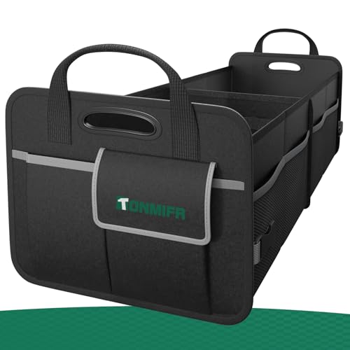 2-Compartment Trunk Organizer & Multi-Compartment Storage Box 600D Waterproof Oxford, with Reflective Strips and 8 Side Mesh Pockets for SUV, Sedan, Minivan- Heavy-Duty Car Organiser(65L) - size: 65L (Organizer Only)