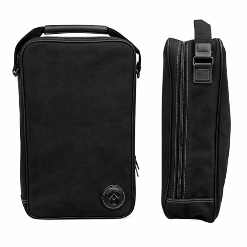 Lumberjack Plaid Golf Shoe Bag - Canvas and Leather, Large Travel Organizer for Men and Women, Breathable Sneaker Carrier (Black)