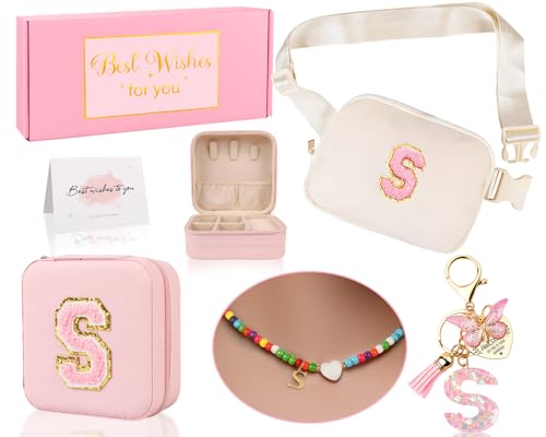 Funny Pack for Grandkids Teen Girls Gift, Birthday Gifts for 4 5 6 7 8 9 10 11 12 13 Year Old Girls, Initial Fanny Pack, Teen Girl Gift Trendy Stuff Crossbody Bag Set for Teens, Back To School, S - style: S