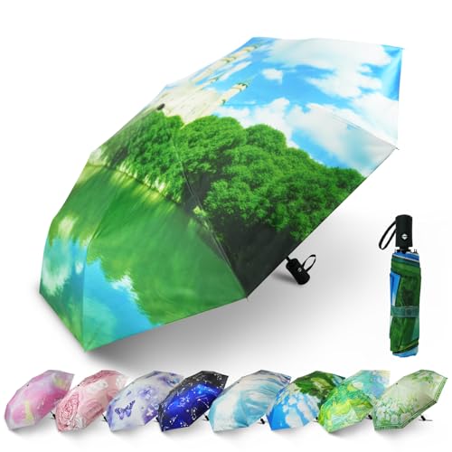 SY COMPACT Travel Umbrella - Windproof Automatic Compact Umbrella for Rain, Lightest 8-Rib, Small, Strong & Portable, Durable Grip, Fits Backpack & Car, Factory Direct (UV Available) - color: Castle
