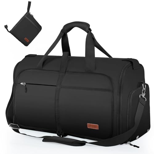 Ytonet Garment Bags for Travel, Foldable Garment Duffle Bags for Women men, Convertible Travel Garment Bag with Shoe Compartment, 2 in 1 Hanging Suitcase Suit Water Resistant Weekender Bag, Black - color: Black
