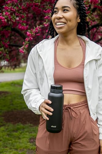 Ello Cooper 40oz Stainless Steel Water Bottle with Straw and Carry Handle, Double Walled and Vacuum Insulated Metal, Leak Proof Locking Lid with Soft Silicone Spout, Reusable, BPA Free, Black - color: Black, size: 40 Ounces