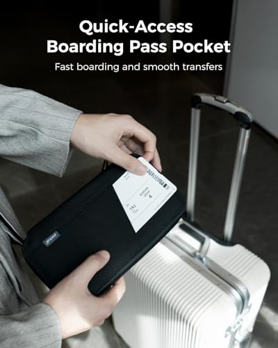 pack all Travel Passport Holder with RFID Blocker, Water-Resistant Passport Wallet with Wrist Strap, Multiple Family Airplane Document Organizer for Cards, Boarding Pass, ID, Cash, Tickets