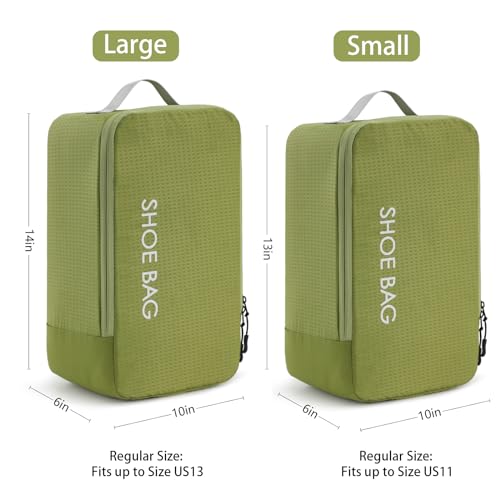 MissBoy Travel Shoe Bags, Set of 2 (Large+Small) Water Resistant Shoe Bag with Zipper & Handle, Foldable Shoe Storage Organizer for Men and Women - Green