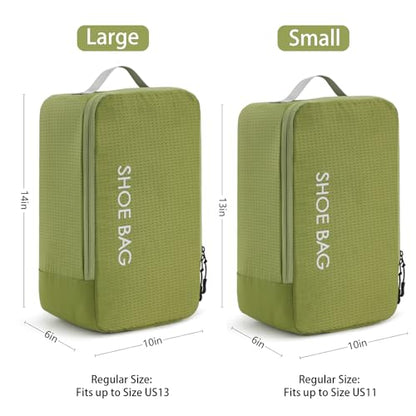MissBoy Travel Shoe Bags, Set of 2 (Large+Small) Water Resistant Shoe Bag with Zipper & Handle, Foldable Shoe Storage Organizer for Men and Women - Green