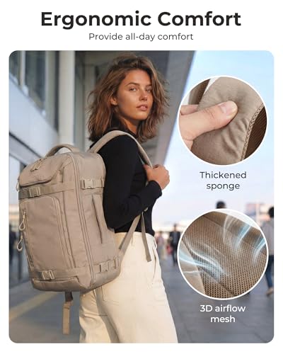 BAGSMART 35L Travel Backpack for Women & Men Fits 17-Inch Laptop, Airline Approved Carry On Backpack with Wet Pocket & Shoe Pouch, Water-Resistant Personal Item Travel Bag, Olive green - color: Olive Green