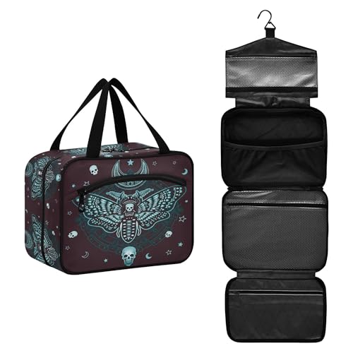 MNSRUU Hanging Toiletry Bags for Women Travel, Gothic Skull Butterfly Toiletry Organizer Portable Travel Toiletry Bags Clear Wash Bags Makeup Bag Cosmetic Bag - color: Skulls 214