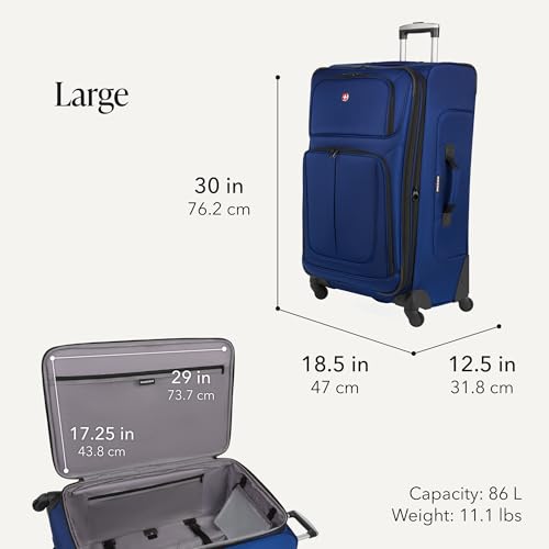 SWISSGEAR Sion Softside Expandable Spinner Luggage Durable Lightweight Travel Suitcase, Blue, 2-Piece Set (Carry-On/Large) - color: Blue, size: 2-Piece Set (Carry-On/Large)
