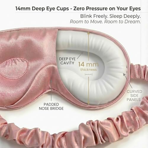 MATASSE 100% Mulberry Silk Sleep Mask 22 Momme Grade 6A - 3D Contoured Eye Mask for Sleeping, 14mm Deep Eye Cups, Total Blackout Blindfold for Women Men, Adjustable Strap, Side Sleeper (Pink/Black) - color: Pink/Black