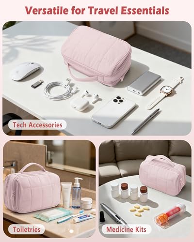 Marscamd Travel Makeup Bag for Women, Puffy Cosmetics Organizer with Waterproof Pockets, Toiletry Pouch for Makeup Brushes, Skincare & Travel Essentials, Pink (Bag Only) - color: Pink