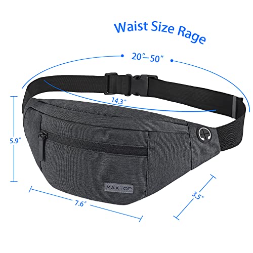 MAXTOP Large Crossbody Fanny Pack with 4-Zipper Pockets,Gifts for Enjoy Sports Festival Workout Traveling Running Casual Hands-Free Wallets Waist Pack Phone Bag Carrying All Phones - color: Dark Grey, style: Large Fanny Pack(4 Zipper Pockets)
