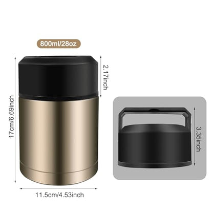 28oz Soup Thermos, Stainless Steel Thermos for Hot Food, Wide Mouth Food Thermos Jar, Insulated Lunch Container Leak Proof Vacuum Thermal Flask(gold) - color: gold-28oz