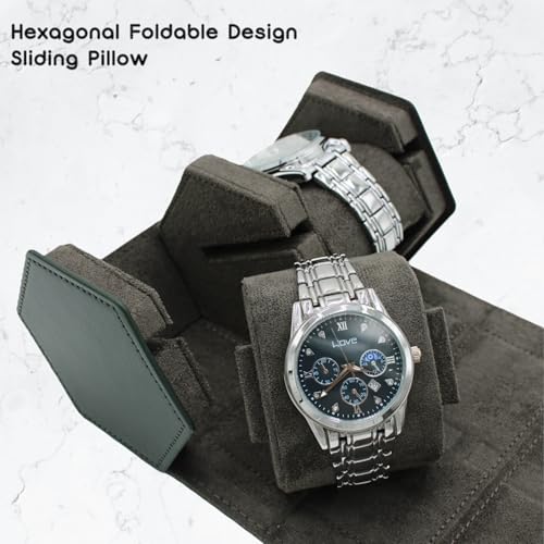 Watch Travel Hexagon Case Portable Organizer - Luxury Watch Hexagon Travel Box Recycled Leather Storage and Display for Men and Women(2Slot-Dark Green) - color: Hexagon-DarkGreen, size: Double slots
