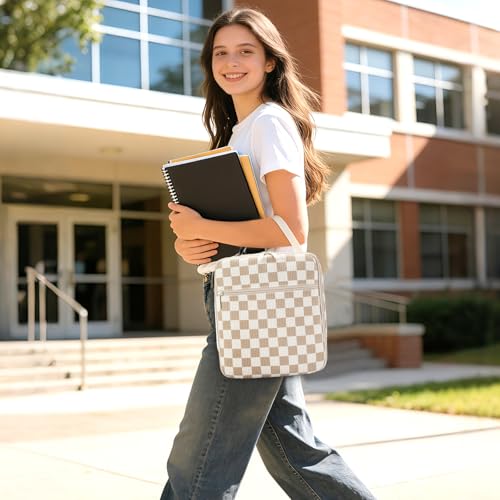 Lunch Box for Women Men Adult Insulated Lunch Bag Women Men Small Reusable Lunchbox for Work Picnic Travel (Beige-Brown Plaid) - color: Beige-Brown Plaid