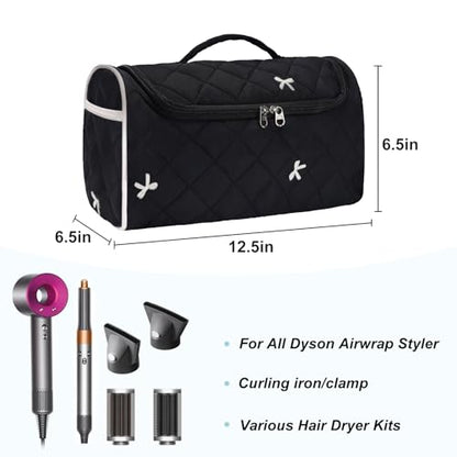 Quilted Hair Tools Travel Bag, Cute Portable Organizer Case with Hanging Hook, Compatible with Dyson Airwrap Styler,Hair Curler Accessories - color: White Bow
