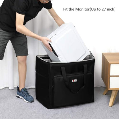 BUBM Desktop Computer Carrying Case, Padded Nylon Carry Tote Bag for Transporting Computer Tower PC Chassis, Keyboard, Cable and Mouse - color: Black-27 INCH
